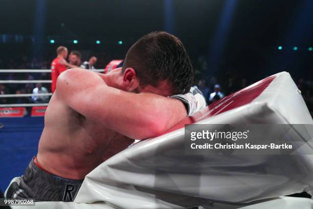 Rocky Fielding of Great Britain celebrates after winning the WBA Super Middelweight World Championship title between Tyron Zeuge and Rocky Fielding...