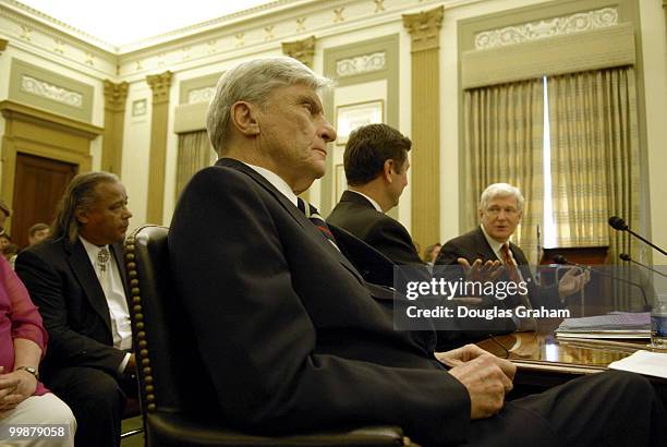 From Left to Right, Stephen Adkins, Chief, Chickahominy Indian Tribe of Virginia, John Warner, R-VA., George Allen, R-Va and James Moran, D-Va....