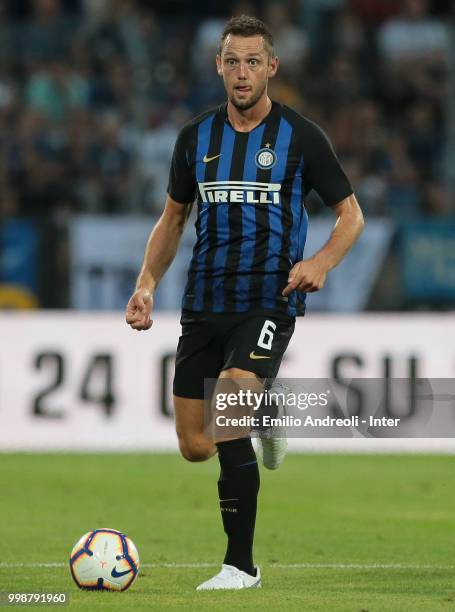 Stefan De Vrij of FC Internazionale in action during the pre-season friendly match between Lugano and FC Internazionale on July 14, 2018 in Lugano,...