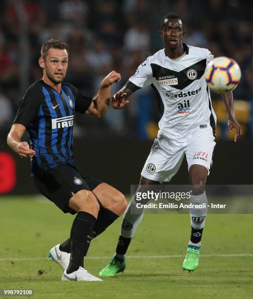 Stefan De Vrij of FC Internazionale in action during the pre-season friendly match between Lugano and FC Internazionale on July 14, 2018 in Lugano,...