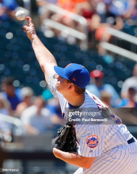 Pitcher Chris Flexen pitches in an interleague MLB baseball game against the Tampa Bay Rays on July 8, 2018 at Citi Field in the Queens borough of...