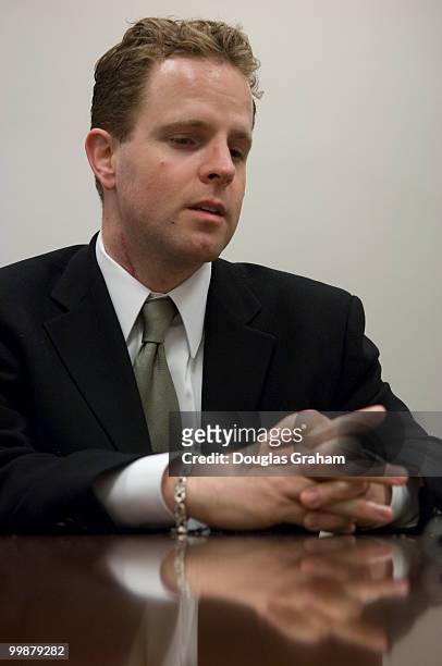 Tom Carper's staffer Sean Barney during an interview in his office in the Hart Senate Office Building. Barney is a wounded Iraq war veteran.