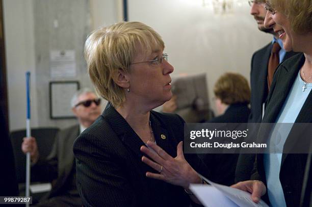 Patty Murray, D-WA., and Denise Mettie, mother of Evan Mettie who suffered a severe traumatic brain injury and is representing the Wounded Warrior...