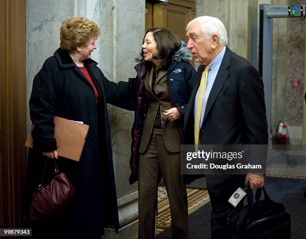 Debbie Stabenow, D-MI., Maria Cantwell, D-WA., and Frank Lautenberg, D-NJ., arrive at the U.S. Capitol for health care votes on December 22, 2009.