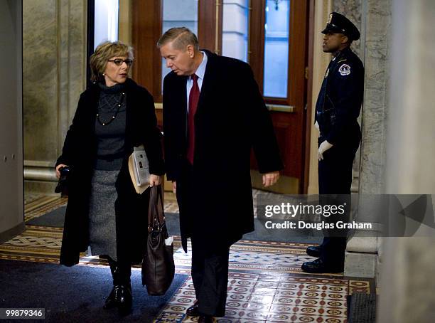 Barbara Boxer, D-CA., and Lindsey Graham, R-SC., arrive at the U.S. Capitol for health care votes on December 22, 2009.