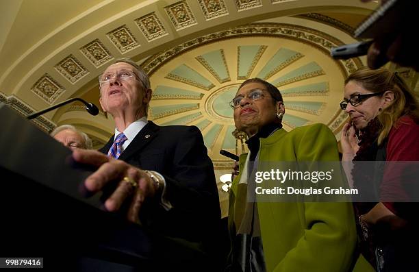 Senator Joe Lieberman, Senate Majority Leader Harry Reid Senator and Congresswoman Eleanor Holmes Norton at a press conference discuss the passing of...