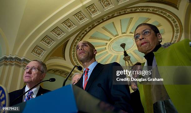 Senate Majority Leader Harry Reid, Congresswoman Eleanor Holmes Norton and D.C. Mayor Adrian Fenty at a press conference to discuss the passing of...