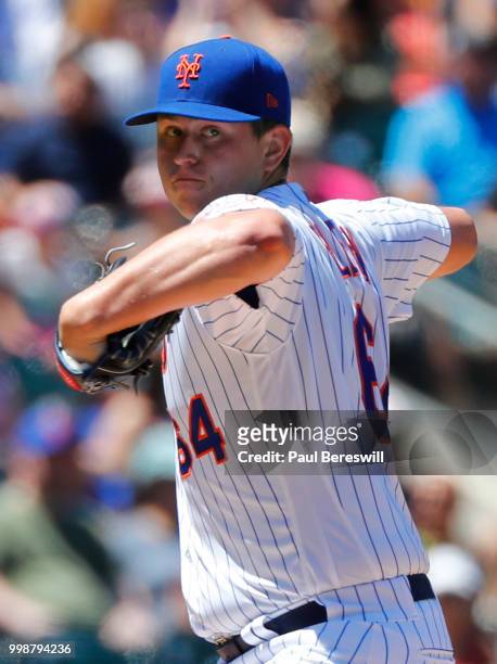 Pitcher Chris Flexen throws over in an interleague MLB baseball game against the Tampa Bay Rays on July 8, 2018 at Citi Field in the Queens borough...
