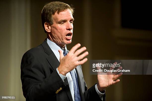 Former Governor of Virginia Mark Warner holds a town hall meeting in downtown Blacksburg Virginia at the Lyric Theatre on October 23, 2008.