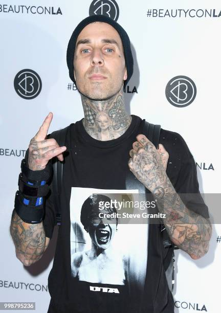 Travis Barker attends the Beautycon Festival LA 2018 at the Los Angeles Convention Center on July 14, 2018 in Los Angeles, California.