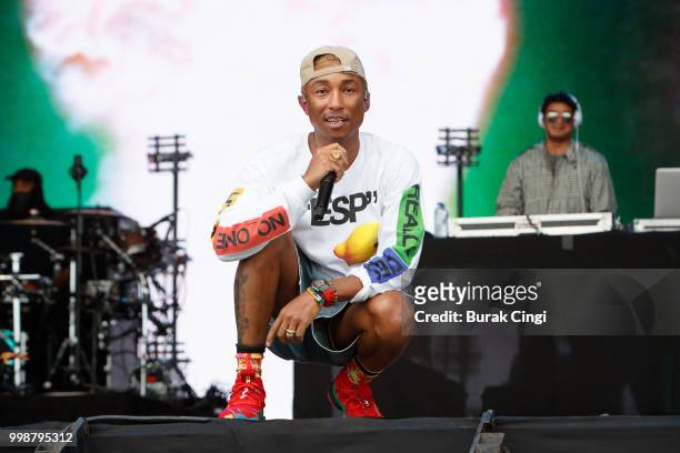 Pharrell Williams of N.E.R.D performs on day 2 of Lovebox festival at Gunnersbury Park on July 14, 2018 in London, England.