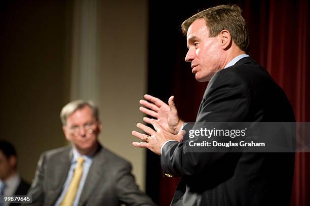 Eric E. Schmidt the CEO of Google and Former Governor of Virginia Mark Warner during a town hall meeting in downtown Blacksburg Virginia at the Lyric...