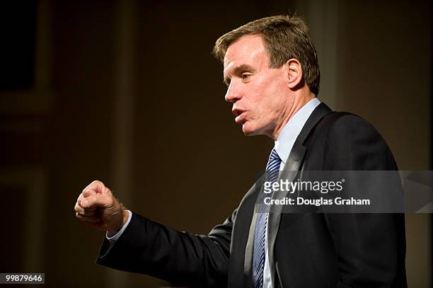 Former Governor of Virginia Mark Warner holds a town hall meeting in downtown Blacksburg Virginia at the Lyric Theatre on October 23, 2008.