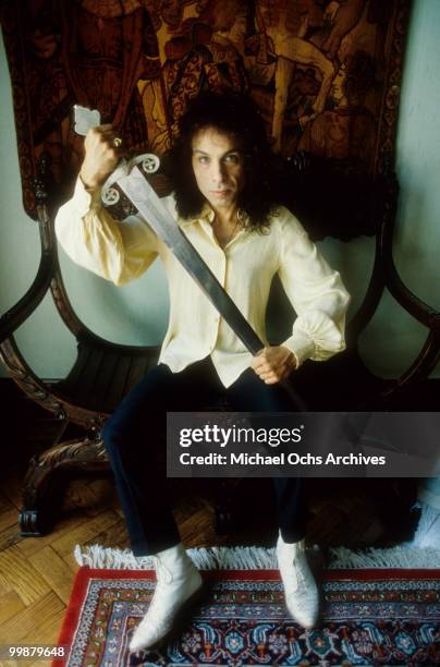 Ronnie James Dio poses for a portrait in 1987 in Los Angeles, California.