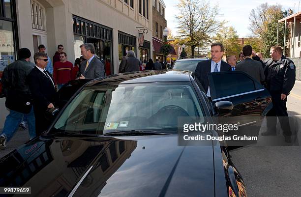 Former Governor of Virginia Mark Warner hits he road for another event after a town hall meeting in downtown Blacksburg Virginia at the Lyric Theatre...