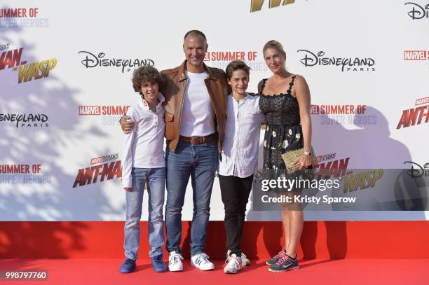 Host Alexandre Devoise, his wife Anca and their children attend the European Premiere of Marvel Studios "Ant-Man And The Wasp" at Disneyland Paris on...