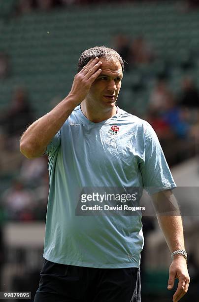 Martin Johnson, the England head coach looks on during an England training session held at Twickenham on May 18, 2010 in Twickenham, England.