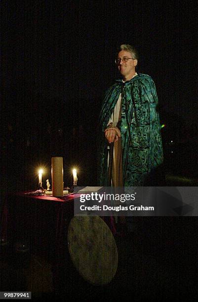 Issaac Bonewits stands at the alter during the traditional full moon celebration that attracted about 85 to 100 participants to the Jefferson Memoral...