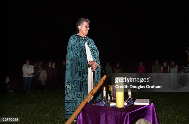 Issaac Bonewits stands at the alter during the traditional full moon celebration that attracted about 85 to 100 participants to the Jefferson Memoral...
