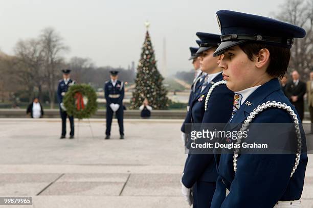 Members of the Civil Air Patrol Honor Guard during a ceremony for the Wreaths Across America on the West Front of the U.S. Capitol. The Wreaths...