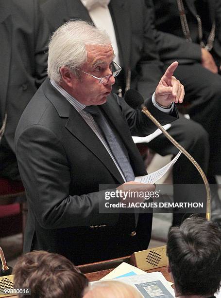 France's Junior Minister for Internal Affairs Alain Marleix delivers a speach during the weekly session of questions to the government on May 18,...