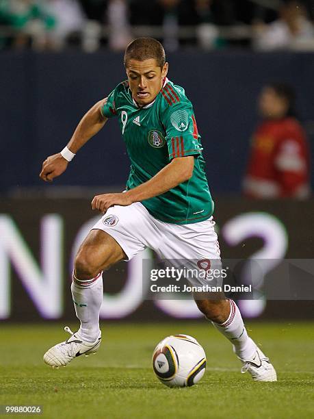 Javier Hernandez of Mexico controls the ball against Senegal during an international friendly at Soldier Field on May 10, 2010 in Chicago, Illinois....