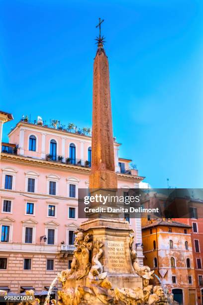 egyptian obelisk and della porta fountain, piazza della rotonda, rome, italy - porta stock pictures, royalty-free photos & images