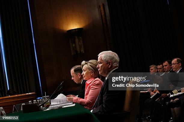 Chairman of the Joint Chiefs of Staff Admiral Michael Mullen, Secretary of State Hillary Clinton and Defense Secretary Robert Gates testify before...