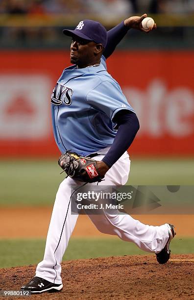 Relief pitcher Rafael Soriano of the Tampa Bay Rays pitches the ninth inning against the Seattle Mariners at Tropicana Field on May 16, 2010 in St....