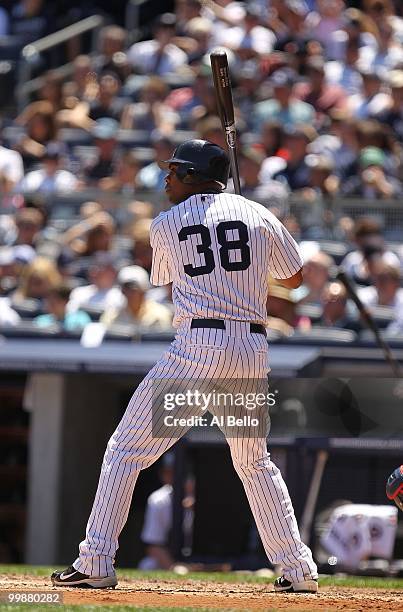 Marcus Thames of The New York Yankees in action against the Minnesota Twins during their game on May 16, 2010 at Yankee Stadium in the Bronx Borough...