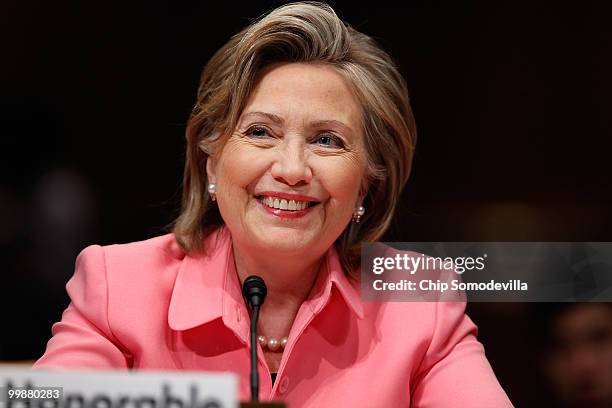 Secretary of State Hillary Clinton testifies before the Senate Foreign Relations Committee about the new START treaty on Capitol Hill May 18, 2010 in...