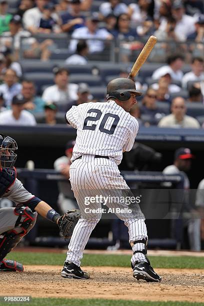 Jorge Posada of The New York Yankees in action against the Minnesota Twins during their game on May 16, 2010 at Yankee Stadium in the Bronx Borough...