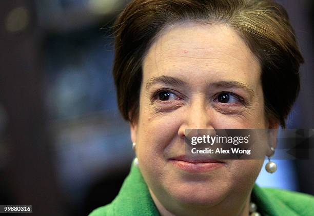 Supreme Court nominee, Solicitor General Elena Kagan smiles as she meets with Sen. John Cornyn on Capitol Hill May 18, 2010 in Washington, DC. Kagan...