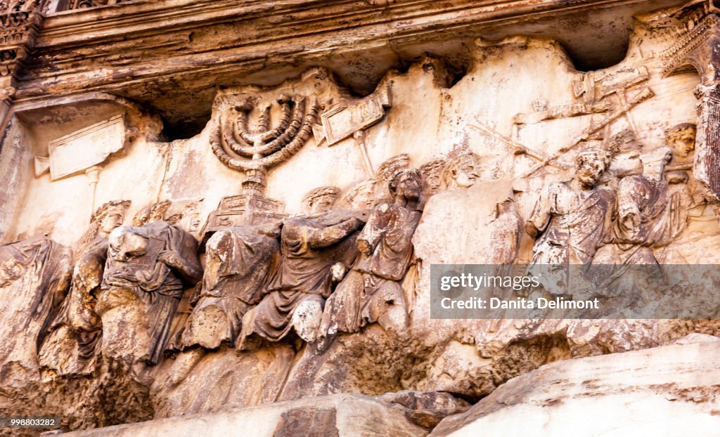 Detail of Arch of Titus in Roman Forum, Rome, Italy