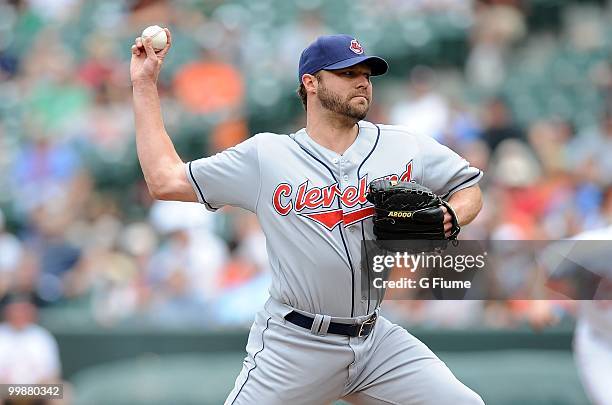 Jake Westbrook of the Cleveland Indians pitches against the Baltimore Orioles at Camden Yards on May 16, 2010 in Baltimore, Maryland.