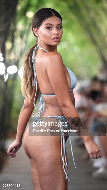 Model walks the runway for Stone Fox Swim Fall 2018 during the Paraiso Fashion Fair at Nautilus Hotel on July 14, 2018 in Miami Beach, Florida.