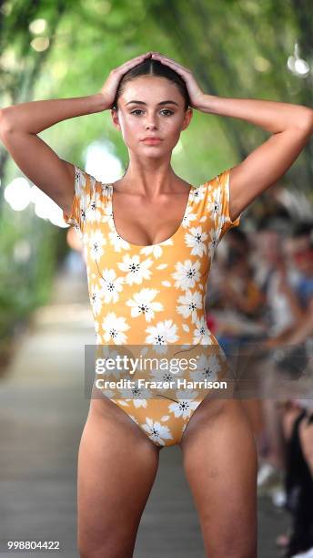 Model walks the runway for Stone Fox Swim Fall 2018 during the Paraiso Fashion Fair at Nautilus Hotel on July 14, 2018 in Miami Beach, Florida.