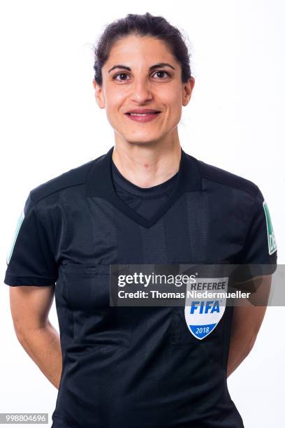 Riem Hussein poses during a portrait session at the Annual Women's Referee Course on July 14, 2018 in Grunberg, Germany.