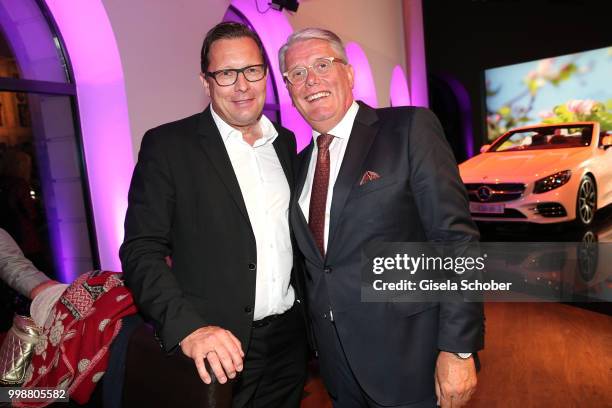 Robert Poelzer, editor in chief of Bunte and host Ulrich Kowalewski during the Mercedes-Benz reception at 'Klassik am Odeonsplatz' on July 14, 2018...