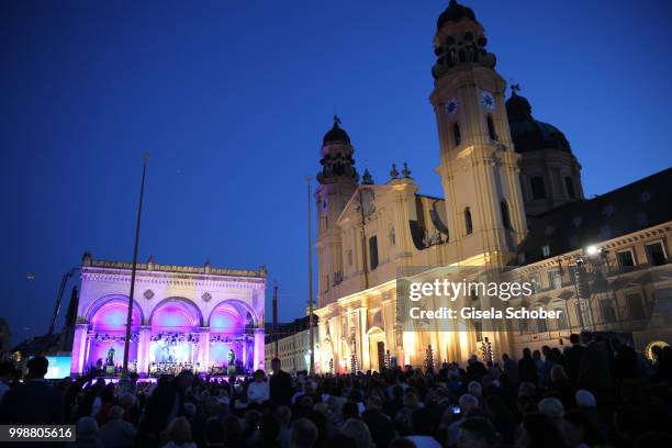 General view of Feldhernhalle and Theatinerkirche during the Mercedes-Benz reception at 'Klassik am Odeonsplatz' on July 14, 2018 in Munich, Germany.