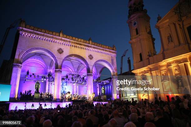 General view of Feldhernhalle and Theatinerkirche during the Mercedes-Benz reception at 'Klassik am Odeonsplatz' on July 14, 2018 in Munich, Germany.