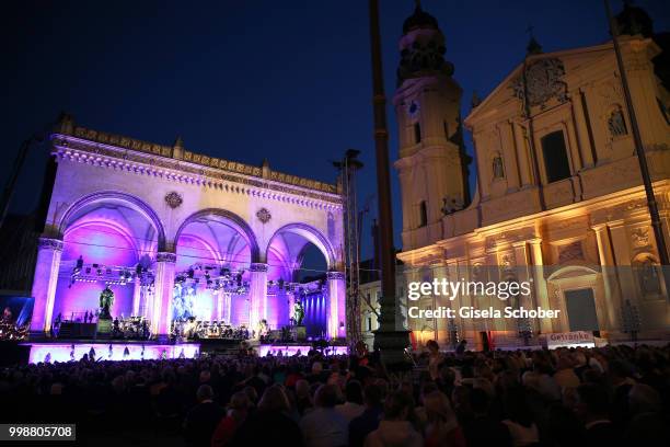 General view of Feldhernhalle and Theatinerkirche during the Mercedes-Benz reception at 'Klassik am Odeonsplatz' on July 14, 2018 in Munich, Germany.