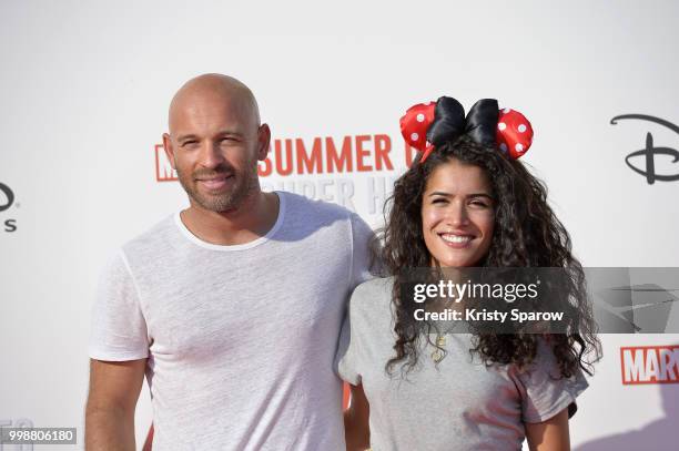 Actor Franck Gastambide and actress Sabrina Ouazani attend the European Premiere of Marvel Studios "Ant-Man And The Wasp" at Disneyland Paris on July...