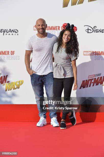 Actor Franck Gastambide and actress Sabrina Ouazani attend the European Premiere of Marvel Studios "Ant-Man And The Wasp" at Disneyland Paris on July...