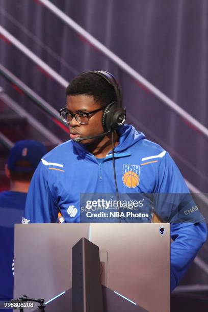 Of the Knicks Gaming reacts during the game against the Cavs Legion Gaming Club during Day 3 of the NBA 2K - The Ticket tournament on July 14, 2018...