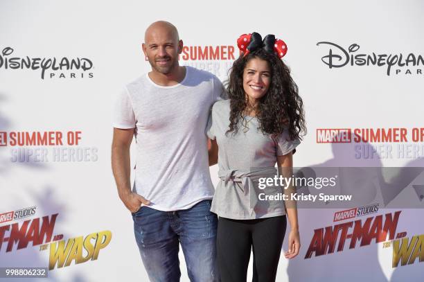 Actor Franck Gastambide and actress Sabrina Ouazani attend the European Premiere of Marvel Studios "Ant-Man And The Wasp" at Disneyland Paris on July...