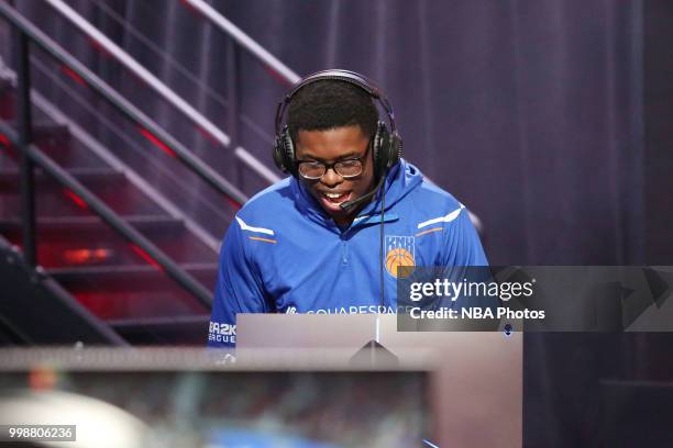 Of the Knicks Gaming reacts during the game against the Cavs Legion Gaming Club during Day 3 of the NBA 2K - The Ticket tournament on July 14, 2018...