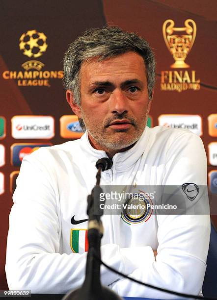 Internazionale Milano head coach Jose Mourinho attends an FC Internazionale Milano press conference during a media open day on May 18, 2010 in...