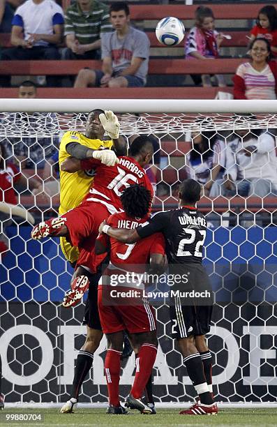 Goalkeeper Bill Hamid of the D.C. United deflects a shot by FC Dallas at Pizza Hut Park on May 8, 2010 in Frisco, Texas.