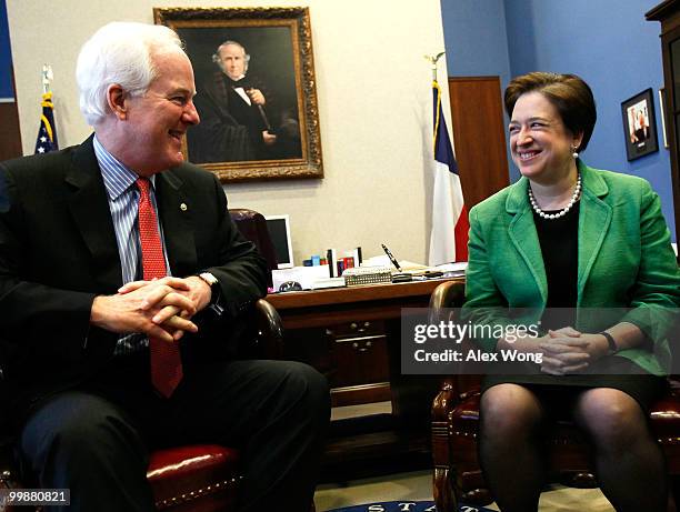 Supreme Court nominee, Solicitor General Elena Kagan meets with Sen. John Cornyn on Capitol Hill May 18, 2010 in Washington, DC. Kagan continued her...